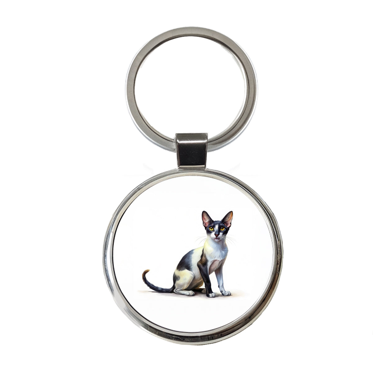 Oriental Shorthair Black White Cat Illustration Round Metal Keychain
