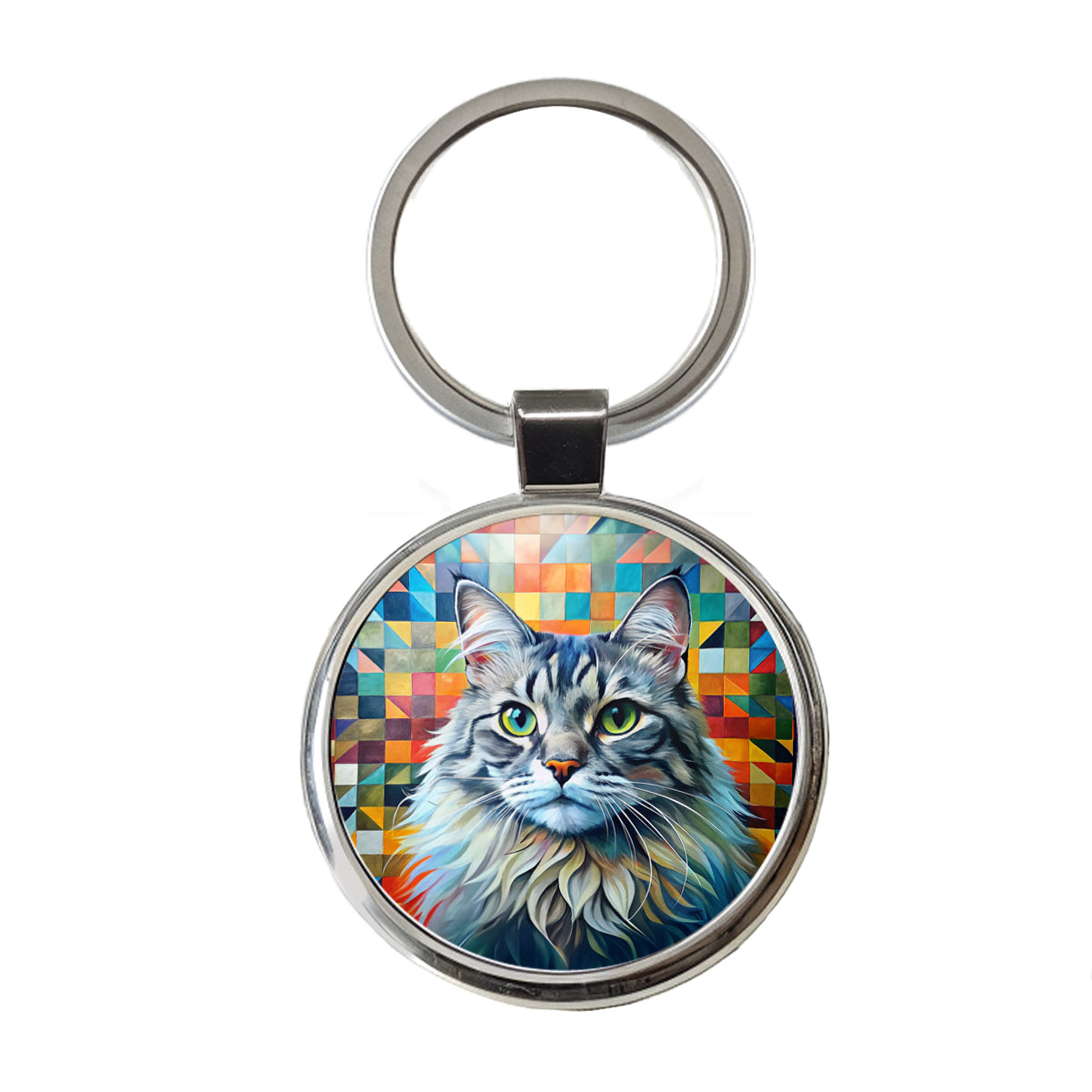 Ragamuffin Cat Abstract Art Round Metal Keychain