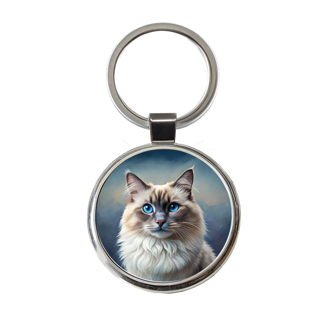 Ragdoll Cat Illustration Round Metal Keychain