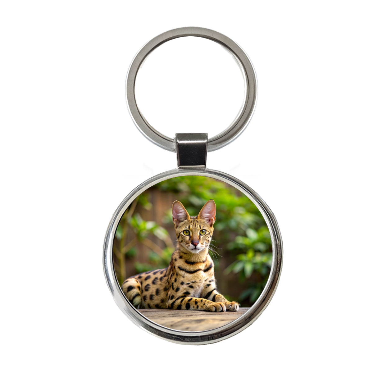 Savannah Cat Photo Round Metal Keychain