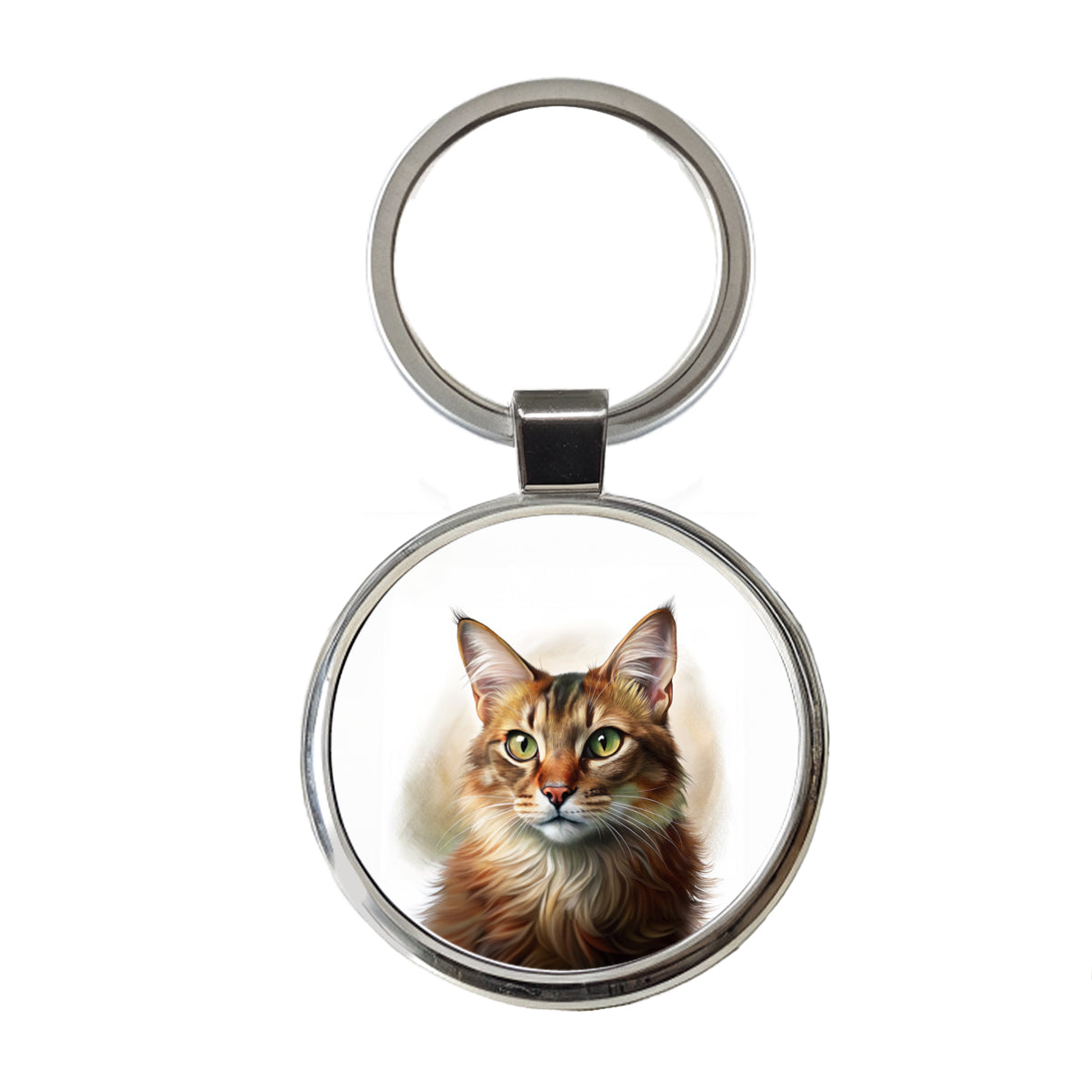 Somali Cat Illustration Round Metal Keychain