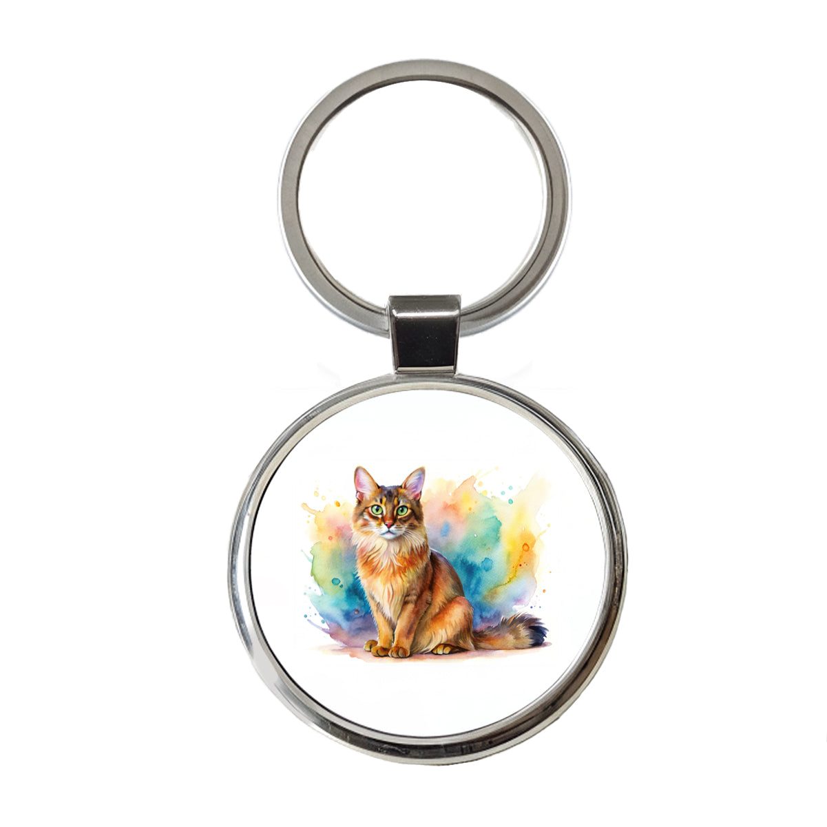 Somali Cat Watercolor Style Round Metal Keychain