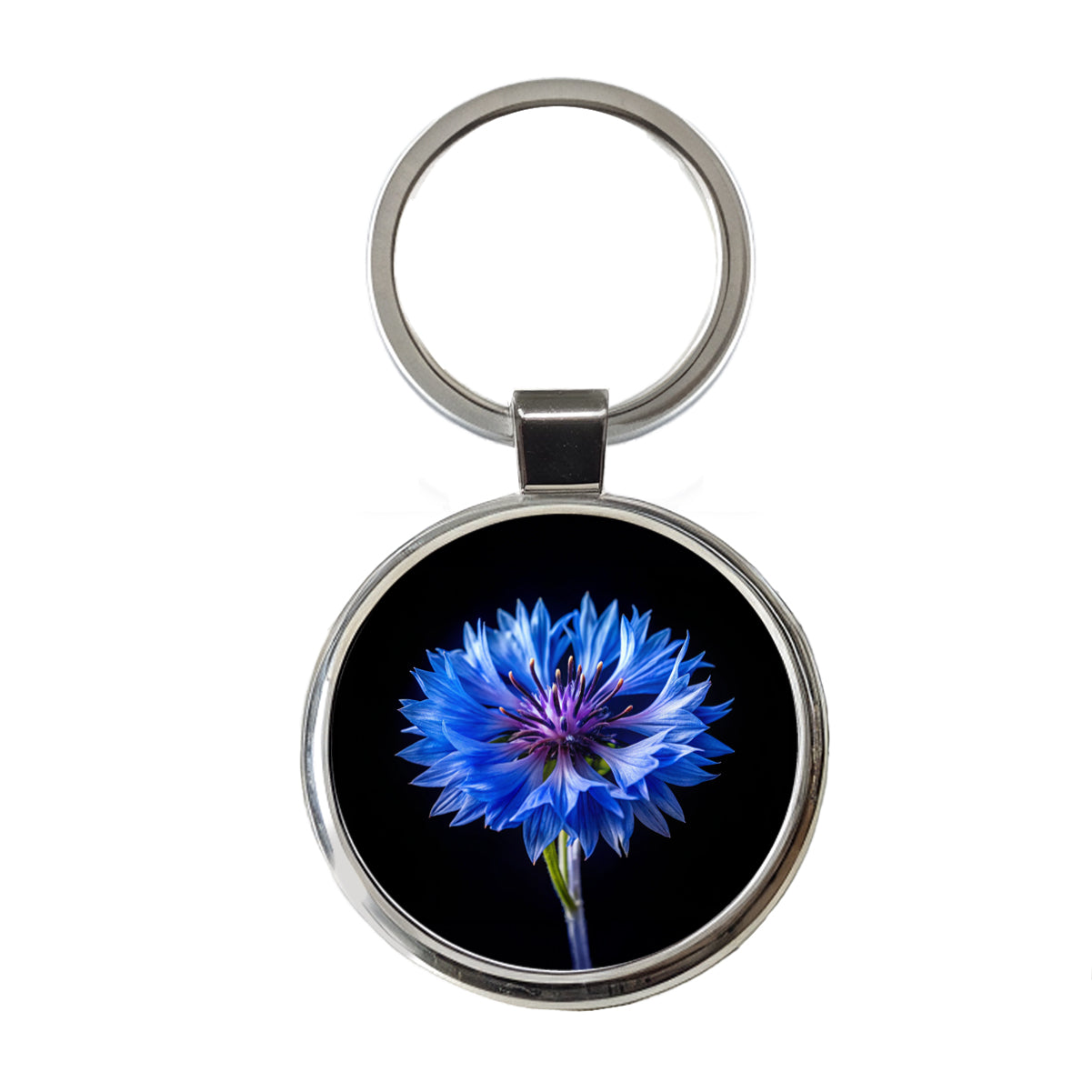 Blue Cornflower Photo Round Metal Keychain