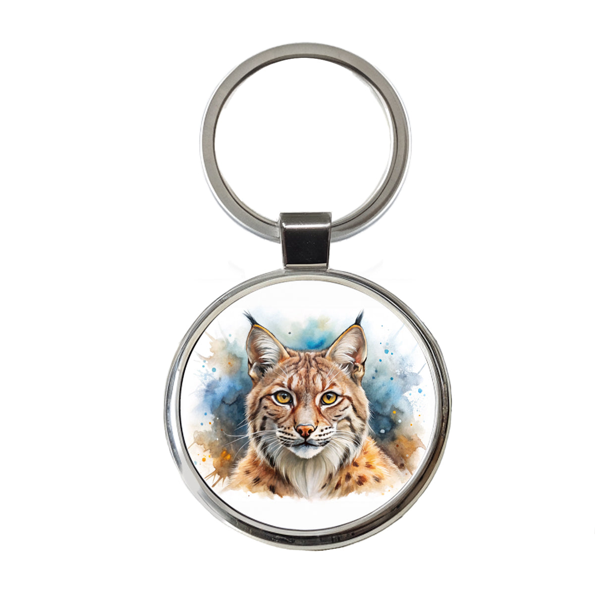 Bobcat Watercolor Design Round Metal Keychain