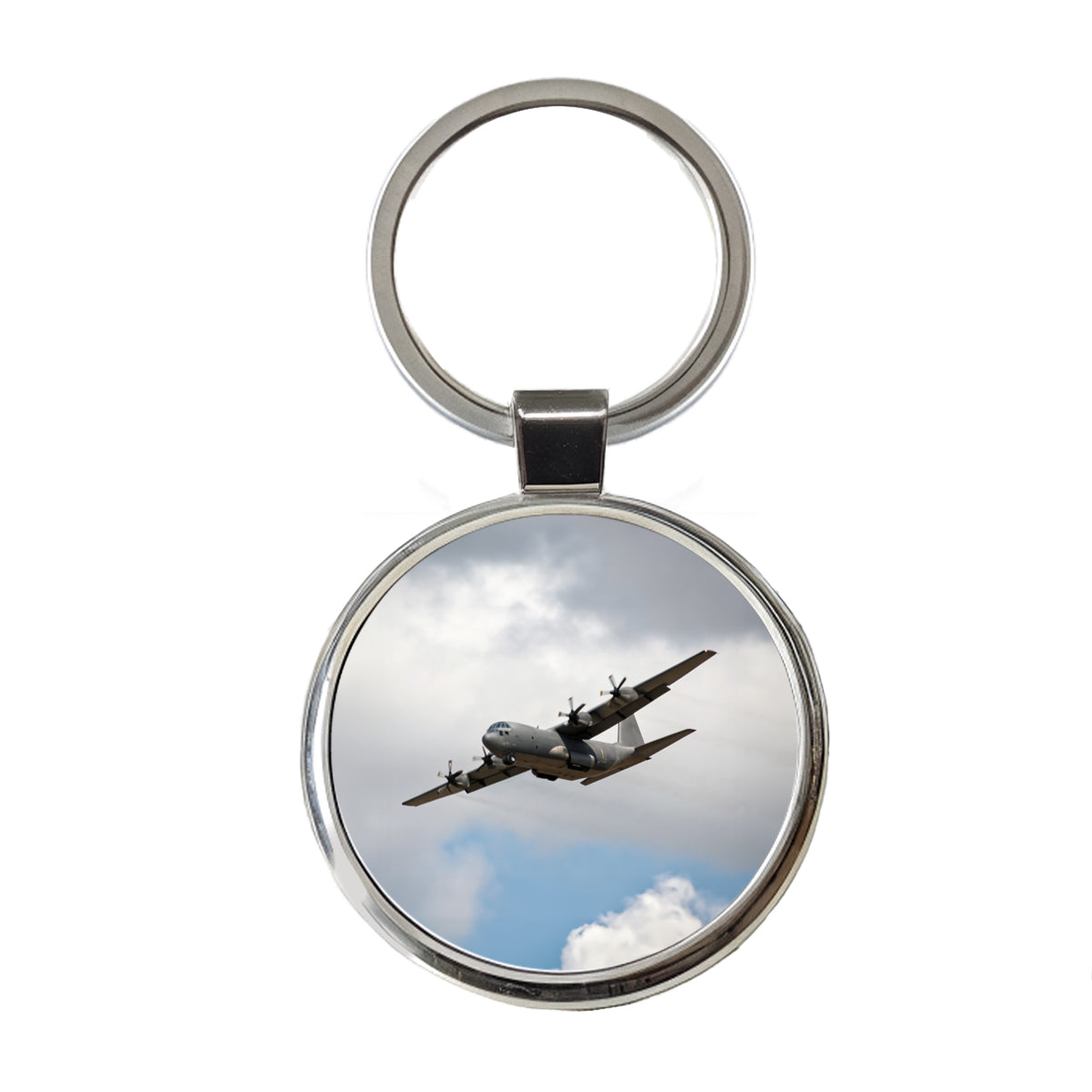 C-130 Hercules Military Transport Plane Round Metal Keychain