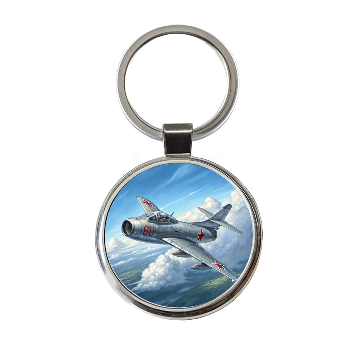 MiG-15 Russian Fighter Jet Plane Round Metal Keychain