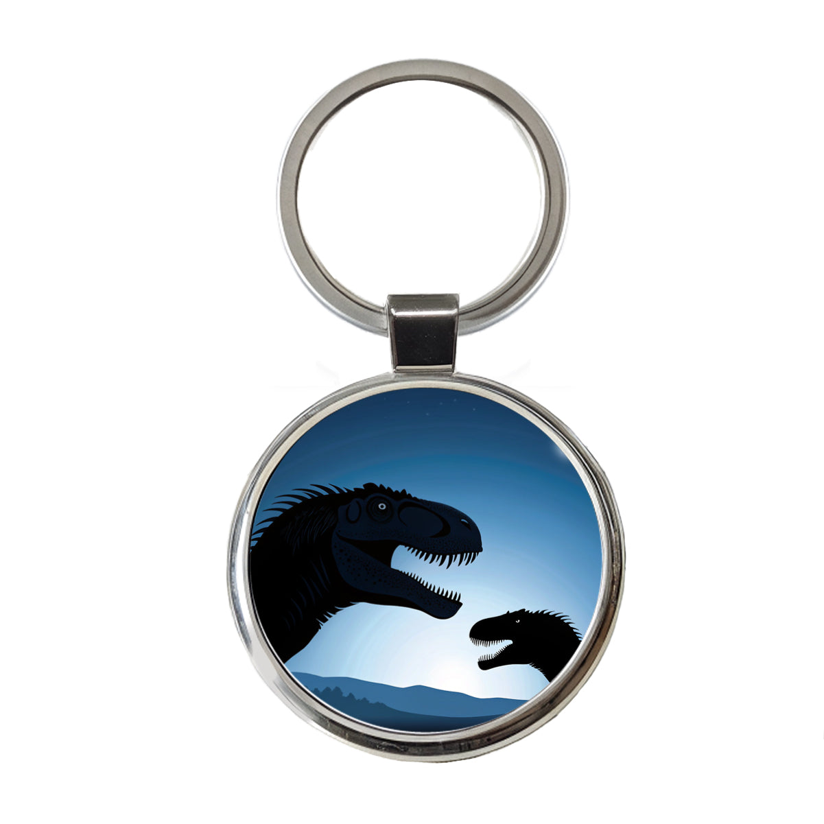 Allosaurus Silhouettes Night Dinosaurs Round Metal Keychain