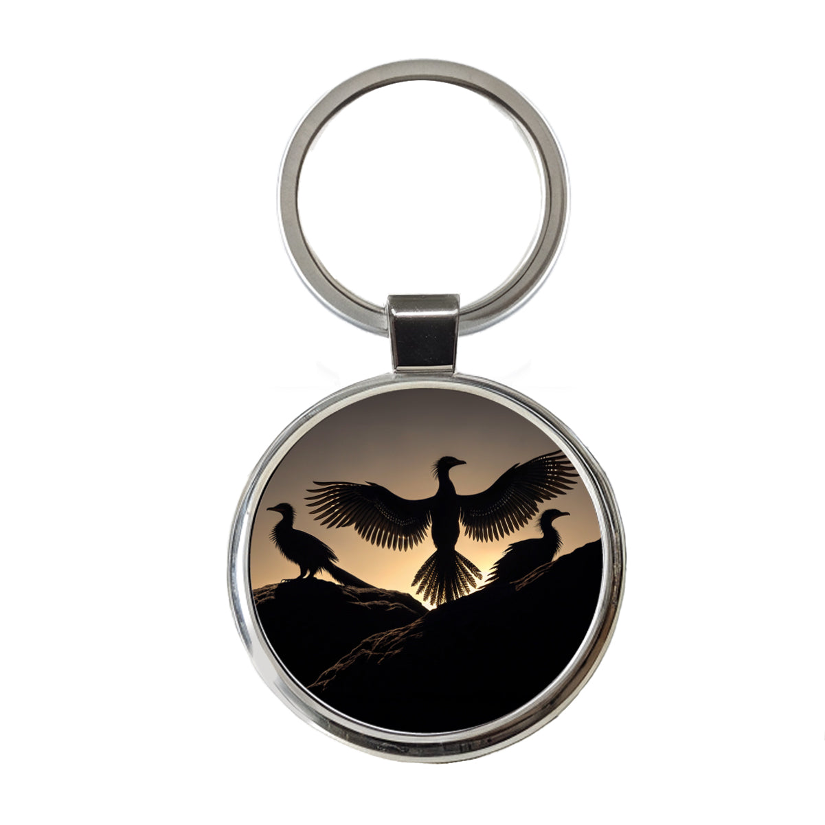 Archaeopteryx Silhouettes Dinosaurs Round Metal Keychain
