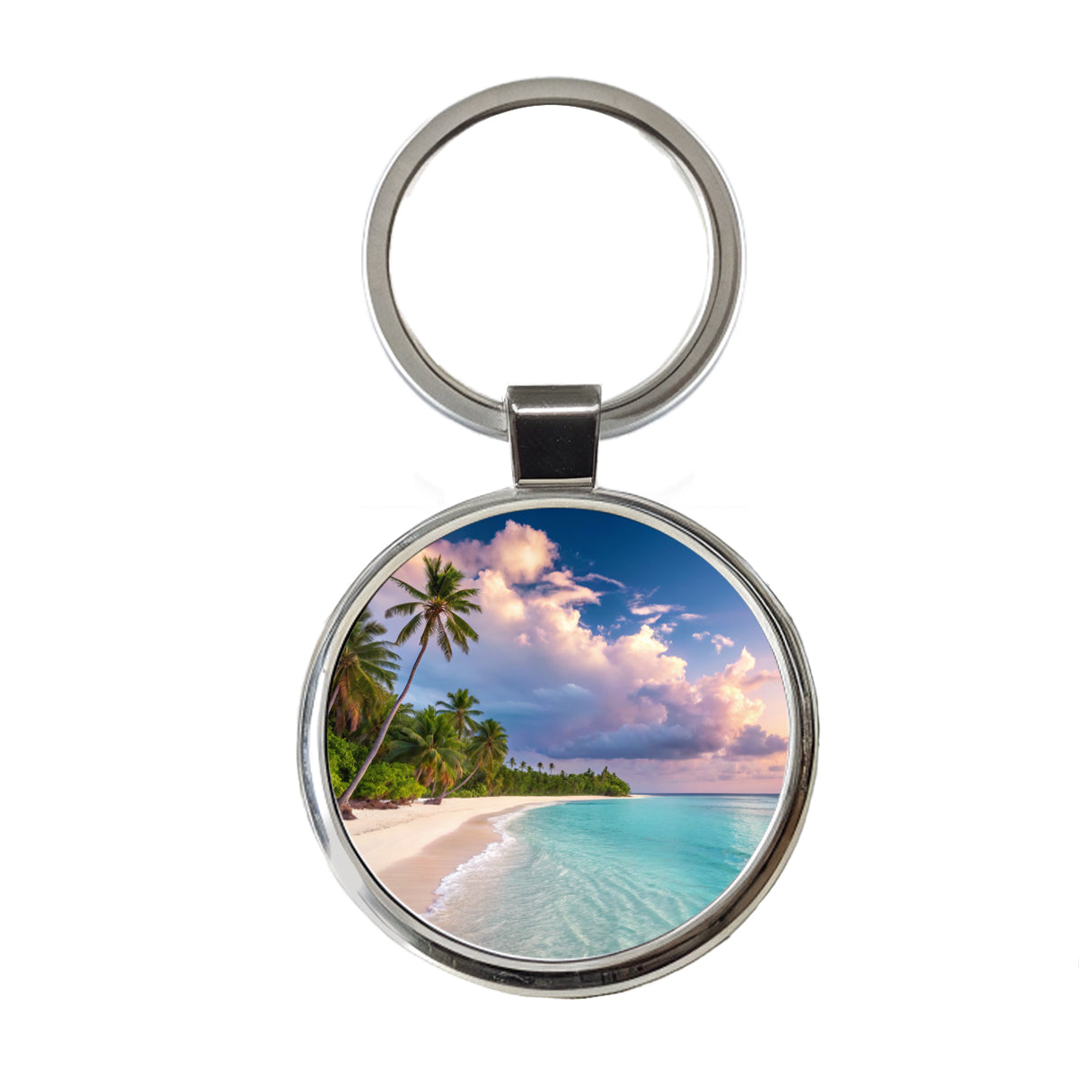 Bali Indonesia Beach Sand Ocean Round Metal Keychain