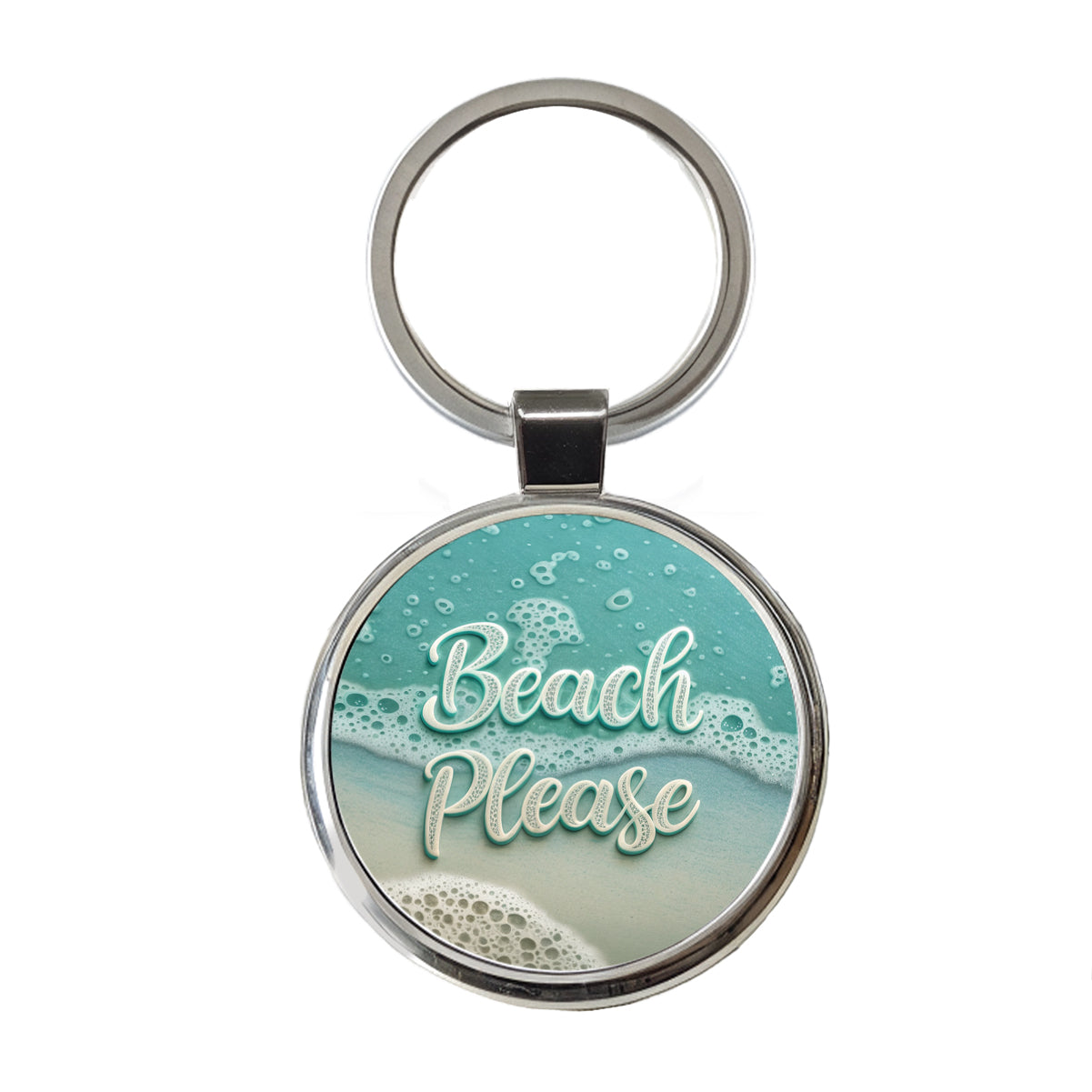 Beach Please Sea Foam Ocean Round Metal Keychain