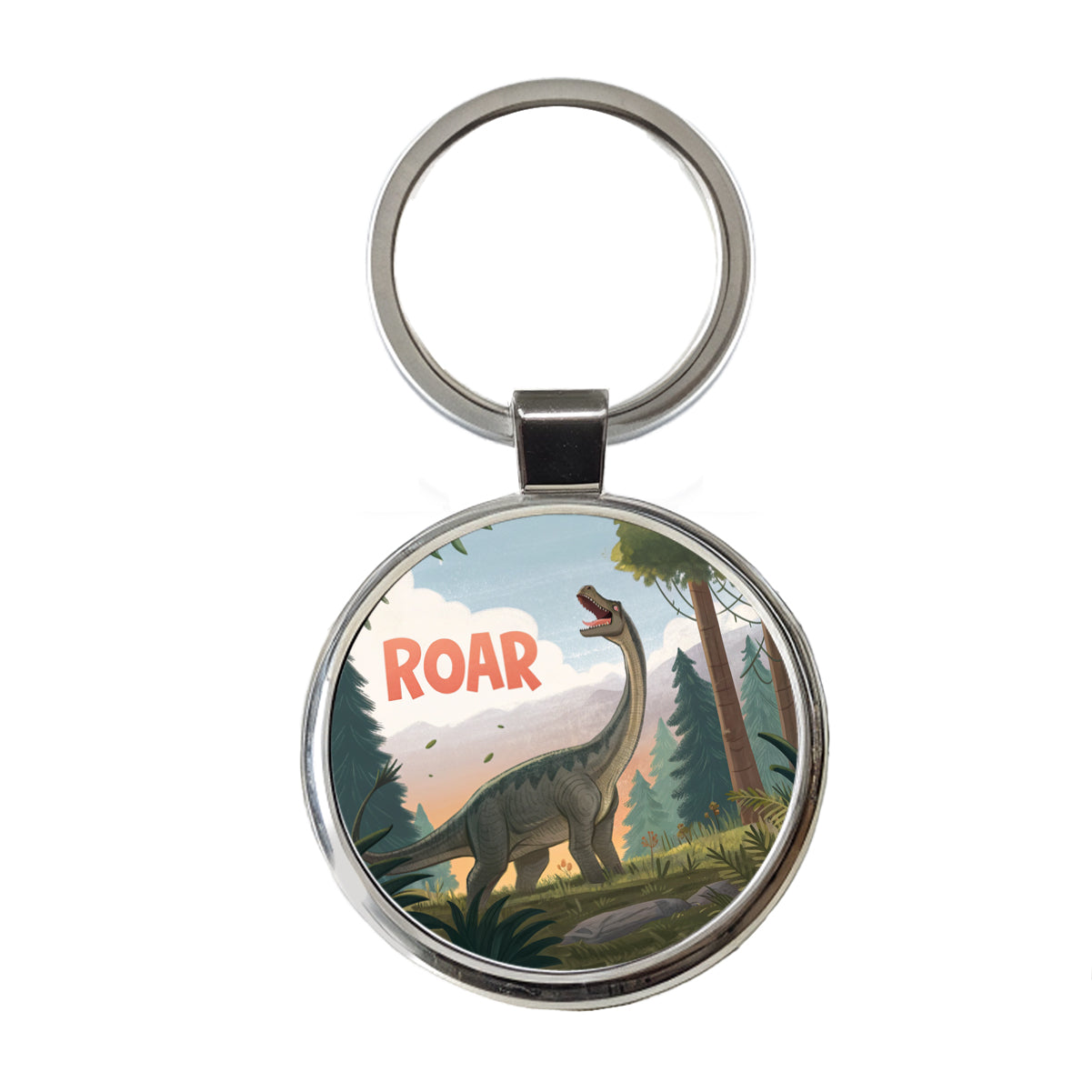 Brachiosaurus Roar Dinosaur Round Metal Keychain