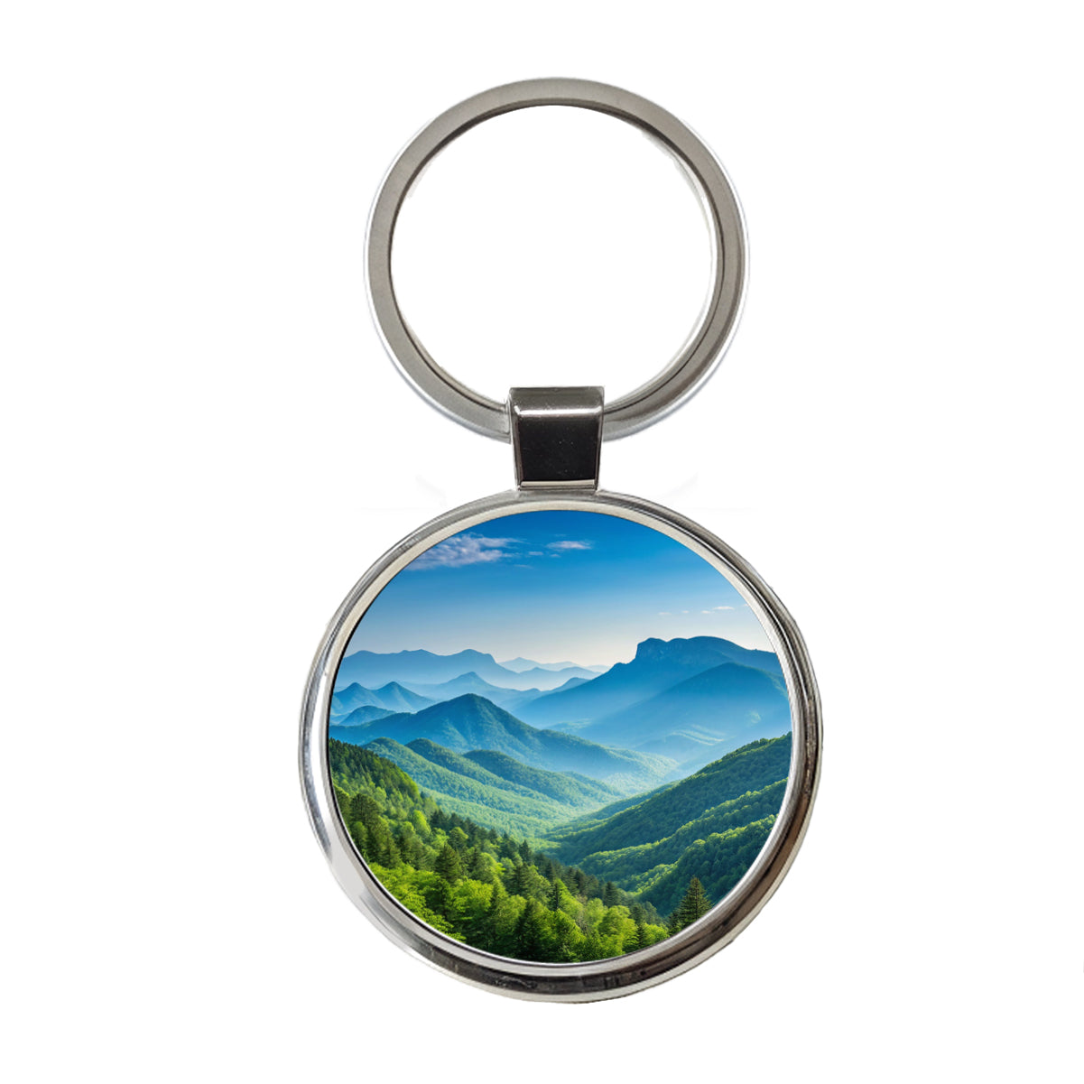 Breathtaking Mountain Views Forest Round Metal Keychain