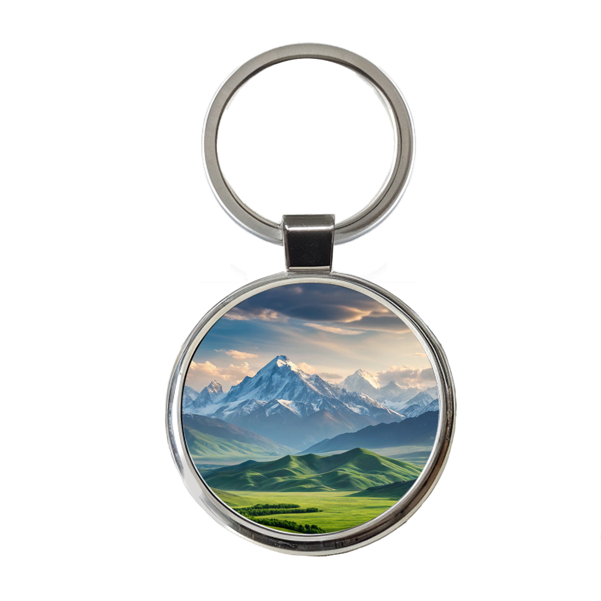 Breathtaking Mountain Views Snow Meadow Round Metal Keychain