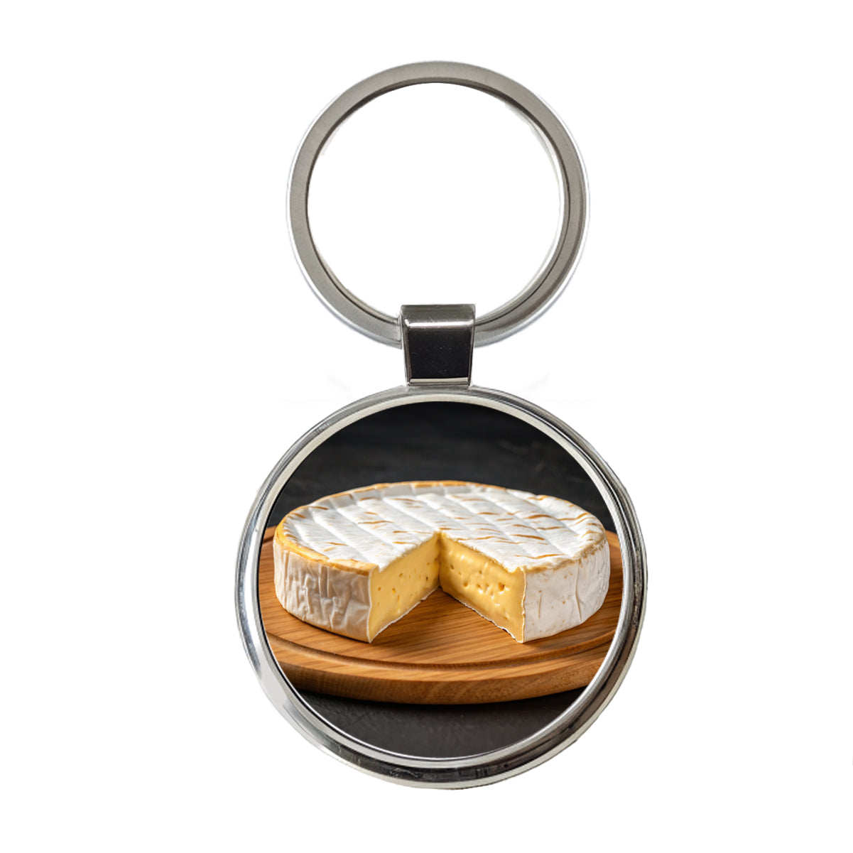 Brie Cheese Wheel Round Metal Keychain