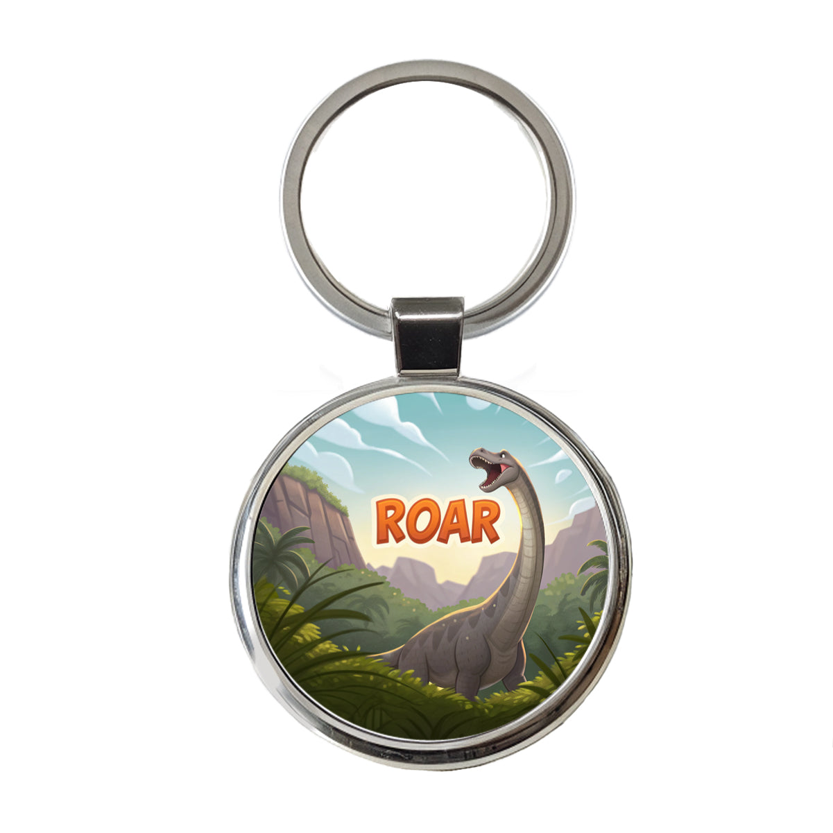 Brontosaurus Roar Dinosaur Cute Round Metal Keychain