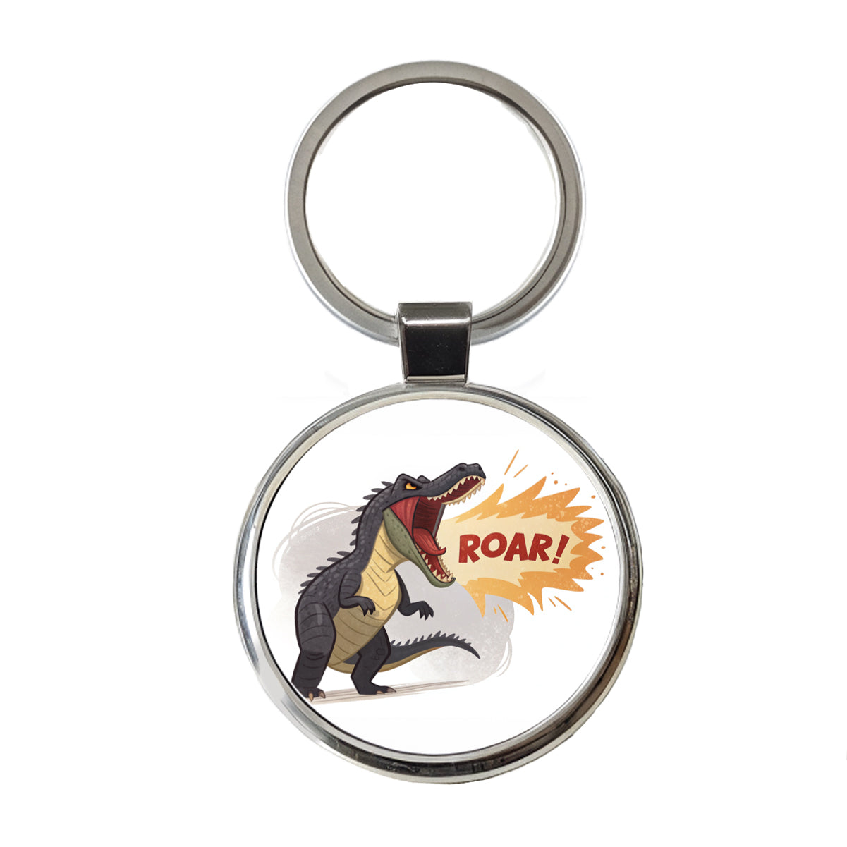Carnotaurus Roar Bold Text Dinosaur Round Metal Keychain