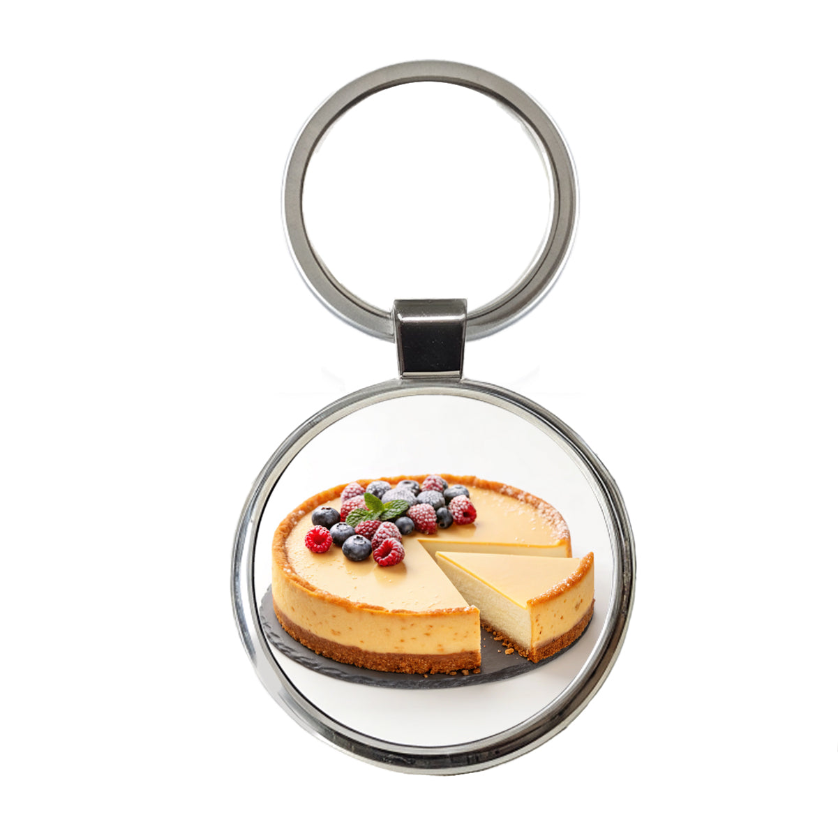 Cheesecake Fruit Slice Round Metal Keychain