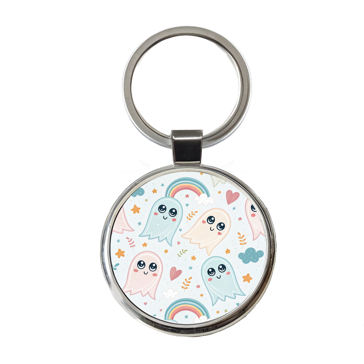 Cute Ghosts Hearts Rainbows Round Metal Keychain
