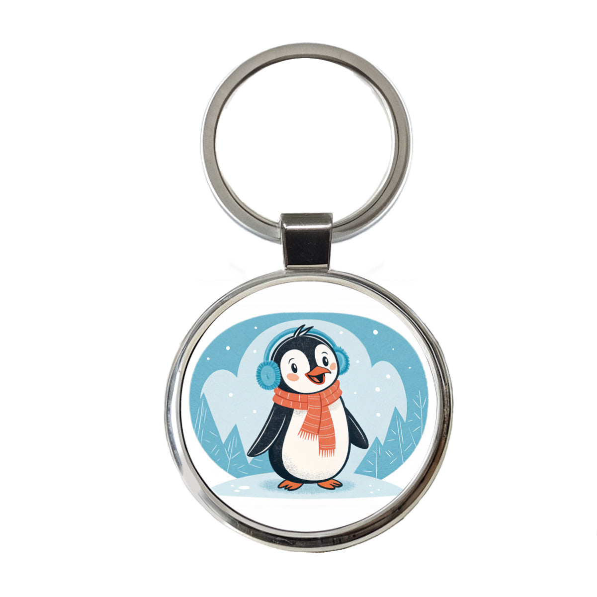 Cute Winter Penguin Scarf Round Metal Keychain