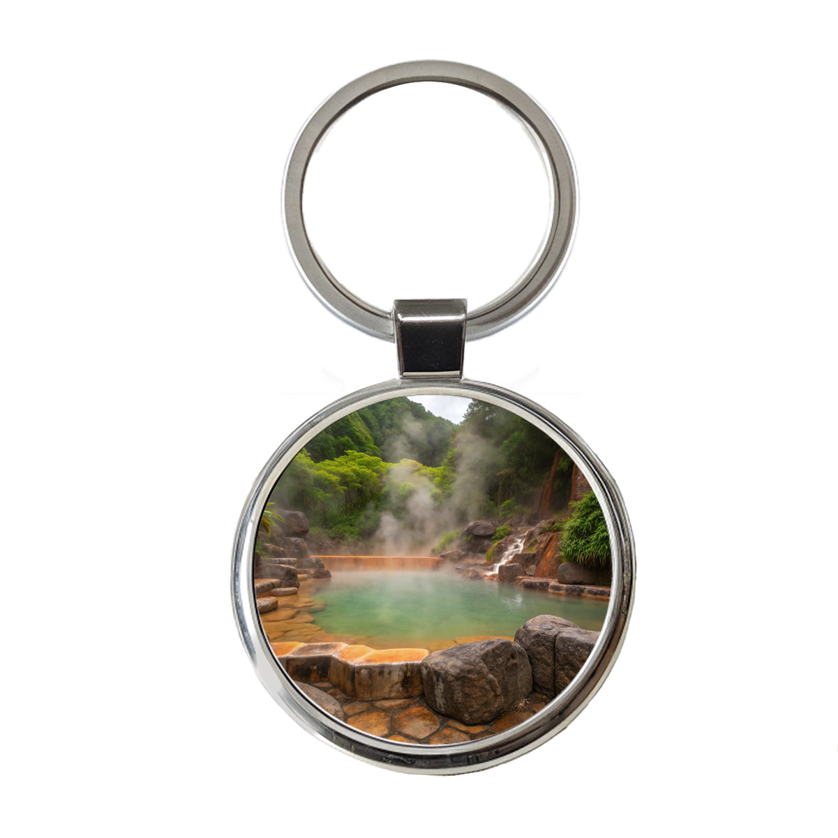 Geothermal Spa Misty Round Metal Keychain