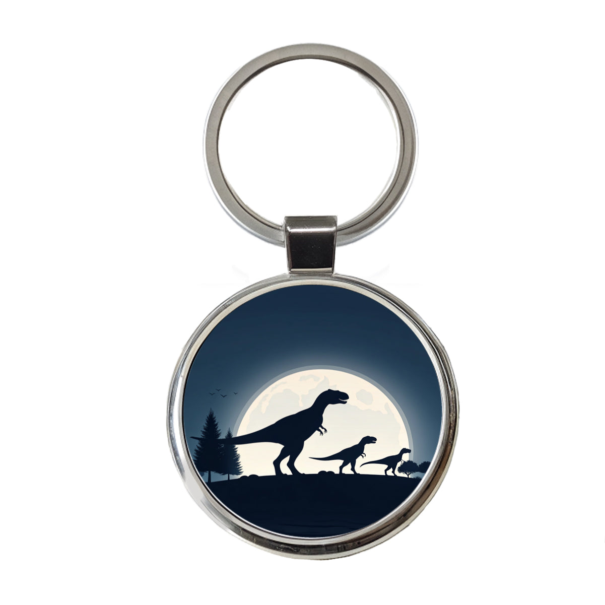 Giganotosaurus Silhouettes Walking Dinosaurs Round Metal Keychain