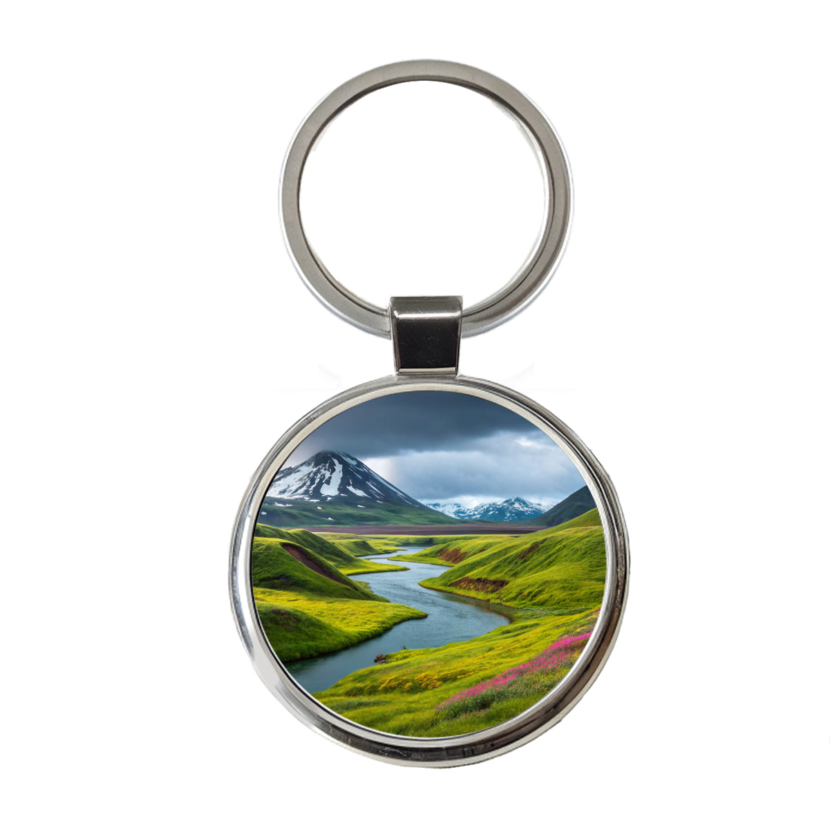 Iceland Beautiful Mountains Round Metal Keychain