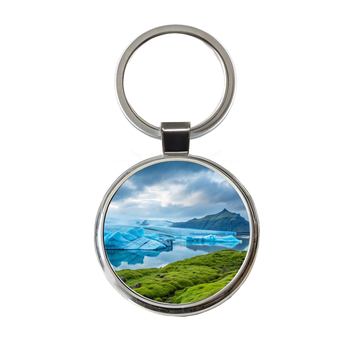 Iceland Nature Round Metal Keychain