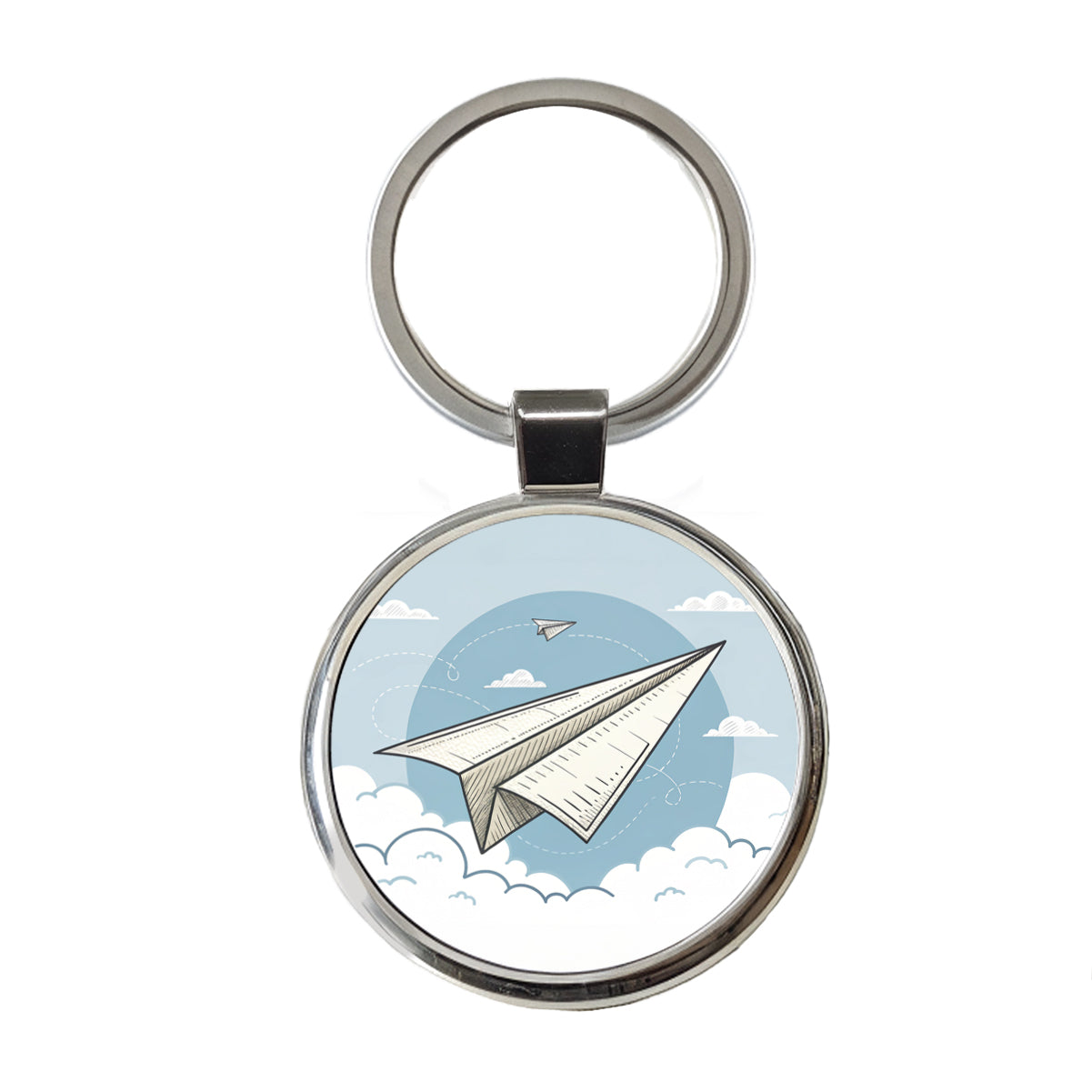 Paper Airplanes Flying Illustration Round Metal Keychain