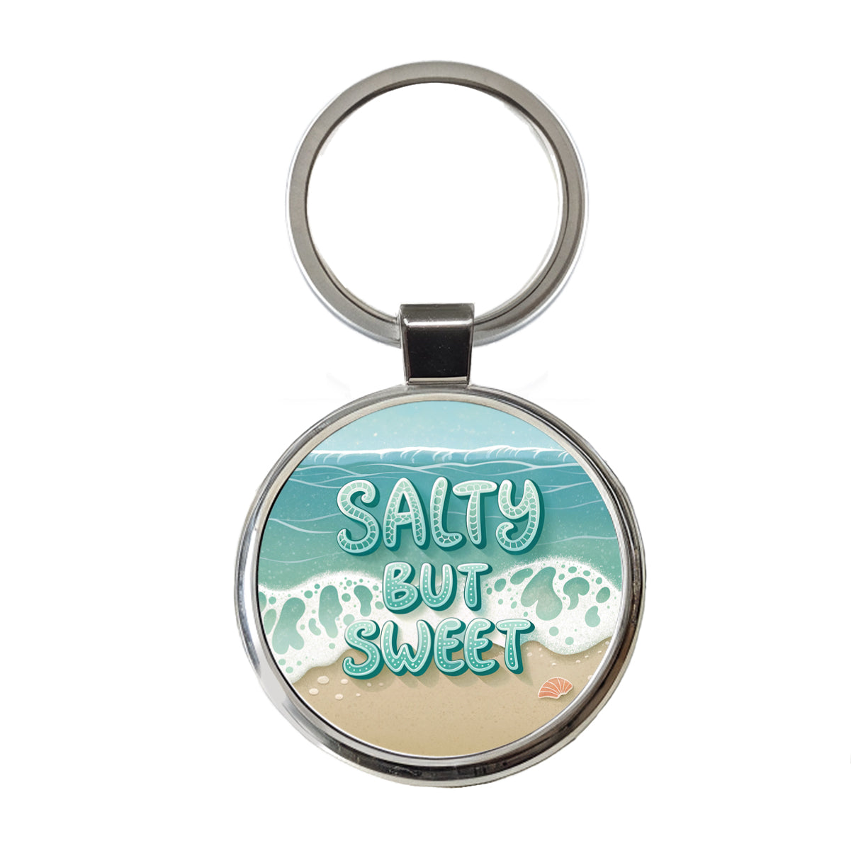 Salty But Sweet Sea Foam Ocean Beach Round Metal Keychain