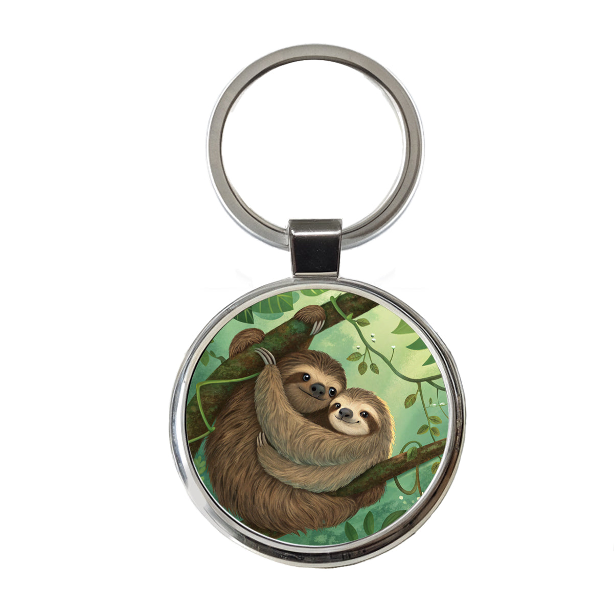 Sloths Hugging Love Round Metal Keychain