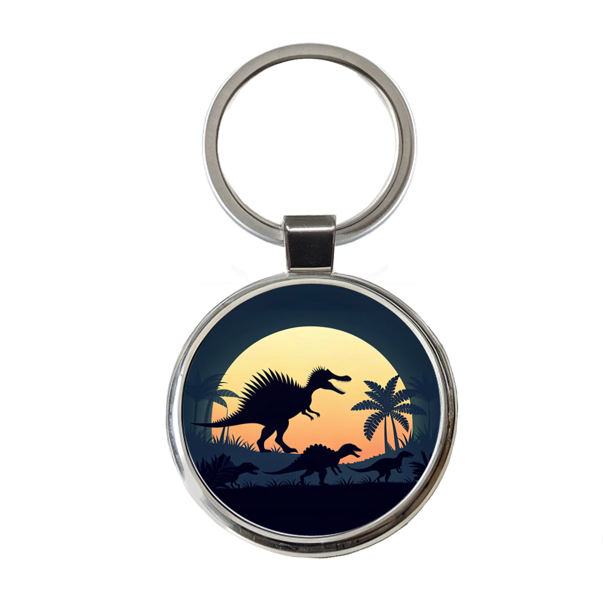 Spinosaurus Silhouettes Dinosaurs Round Metal Keychain