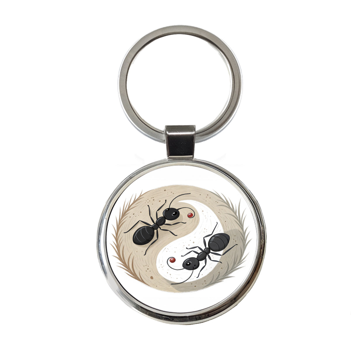Two Ants Yin Yang Round Metal Keychain