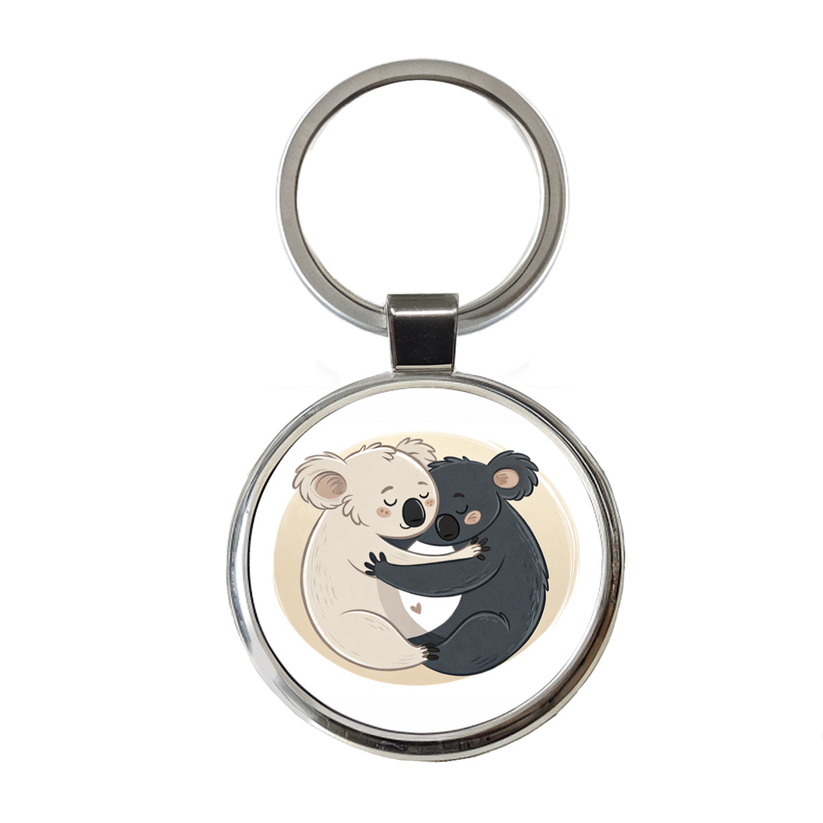 Two Koalas Yin Yang Dark Light Round Metal Keychain