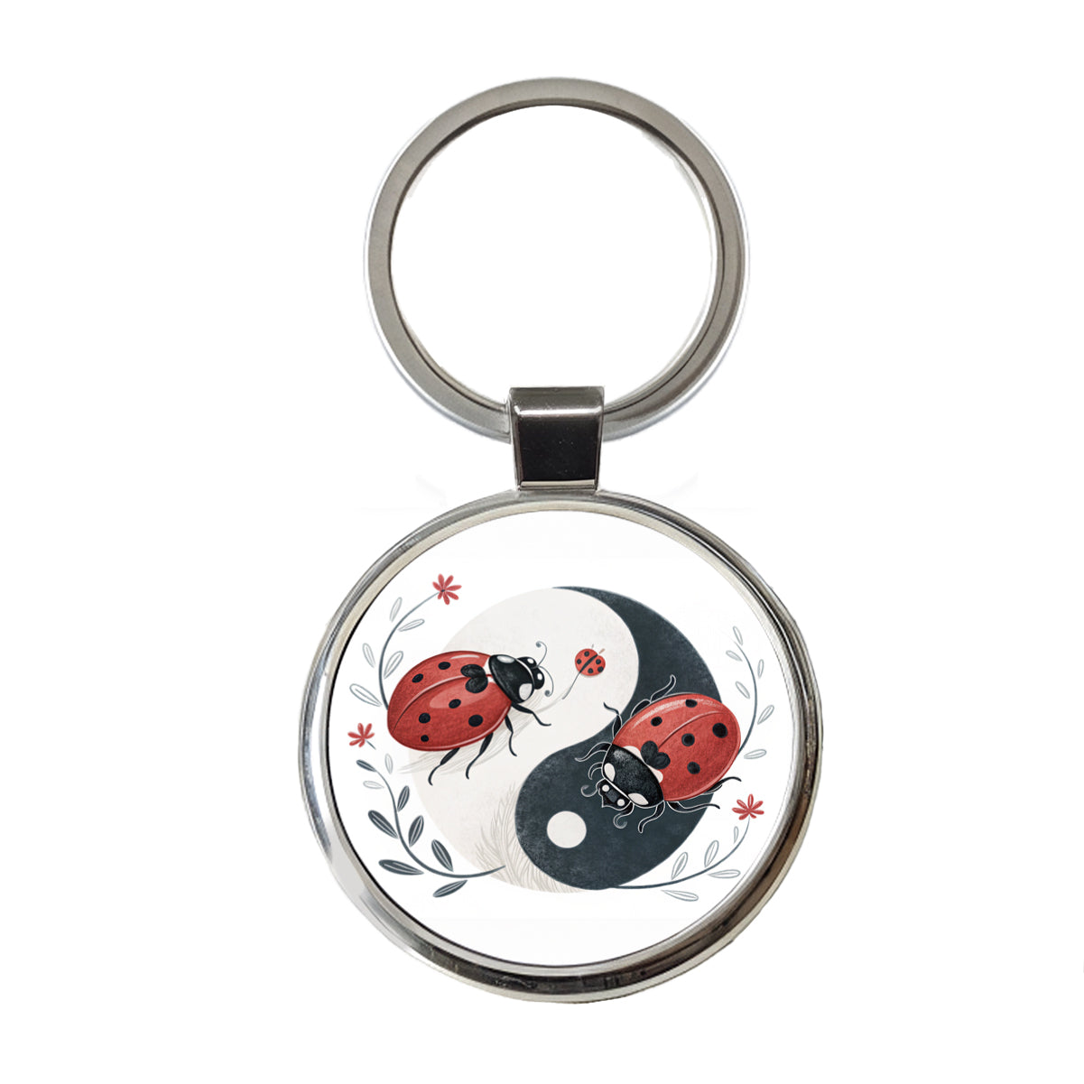 Two Ladybugs Yin Yang Cute Round Metal Keychain