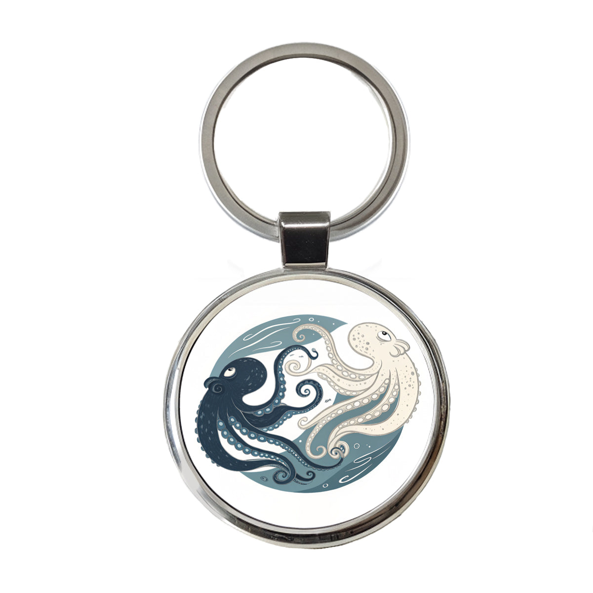 Two Octopus Yin Yang Round Metal Keychain