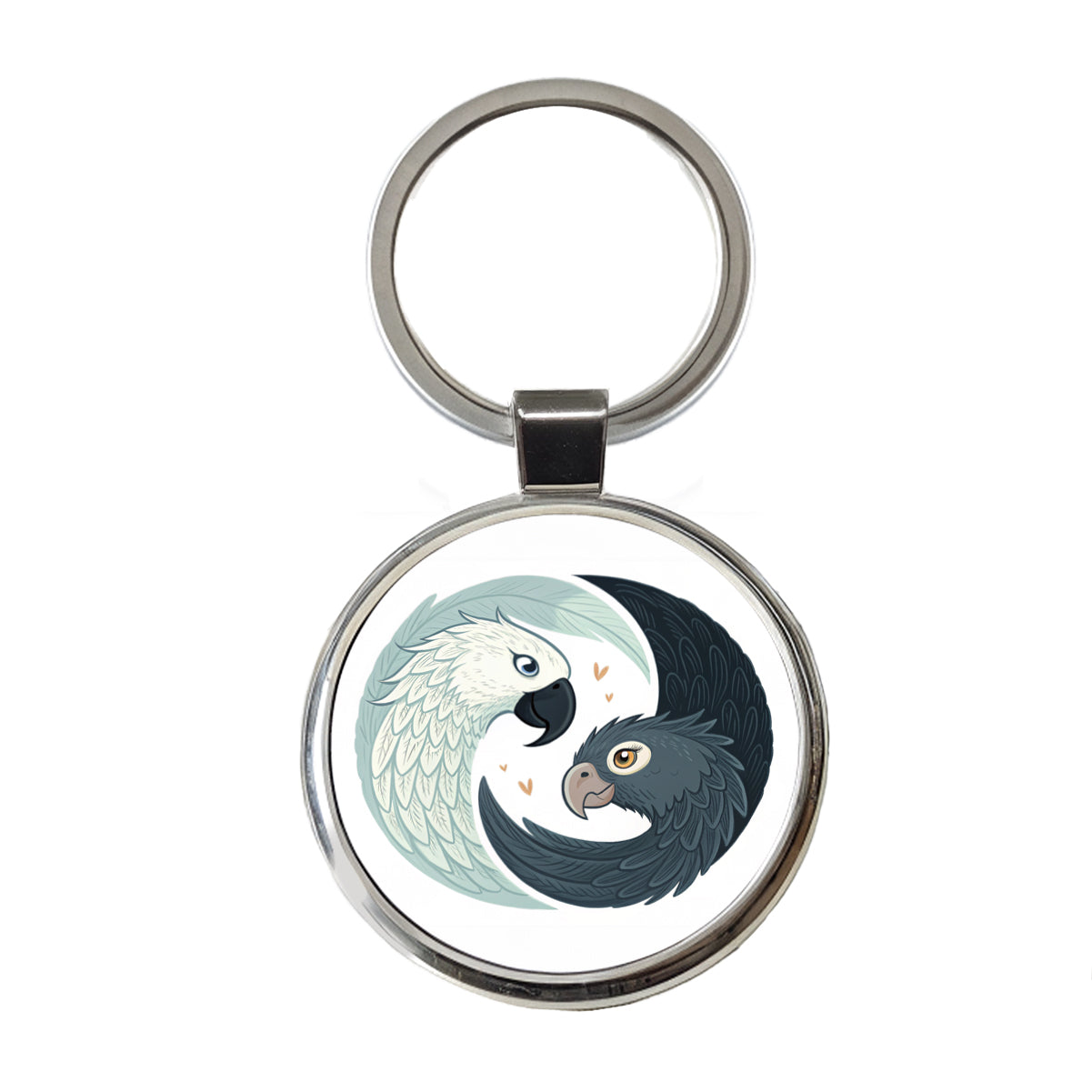 Two Parrots Yin Yang Sweet Round Metal Keychain