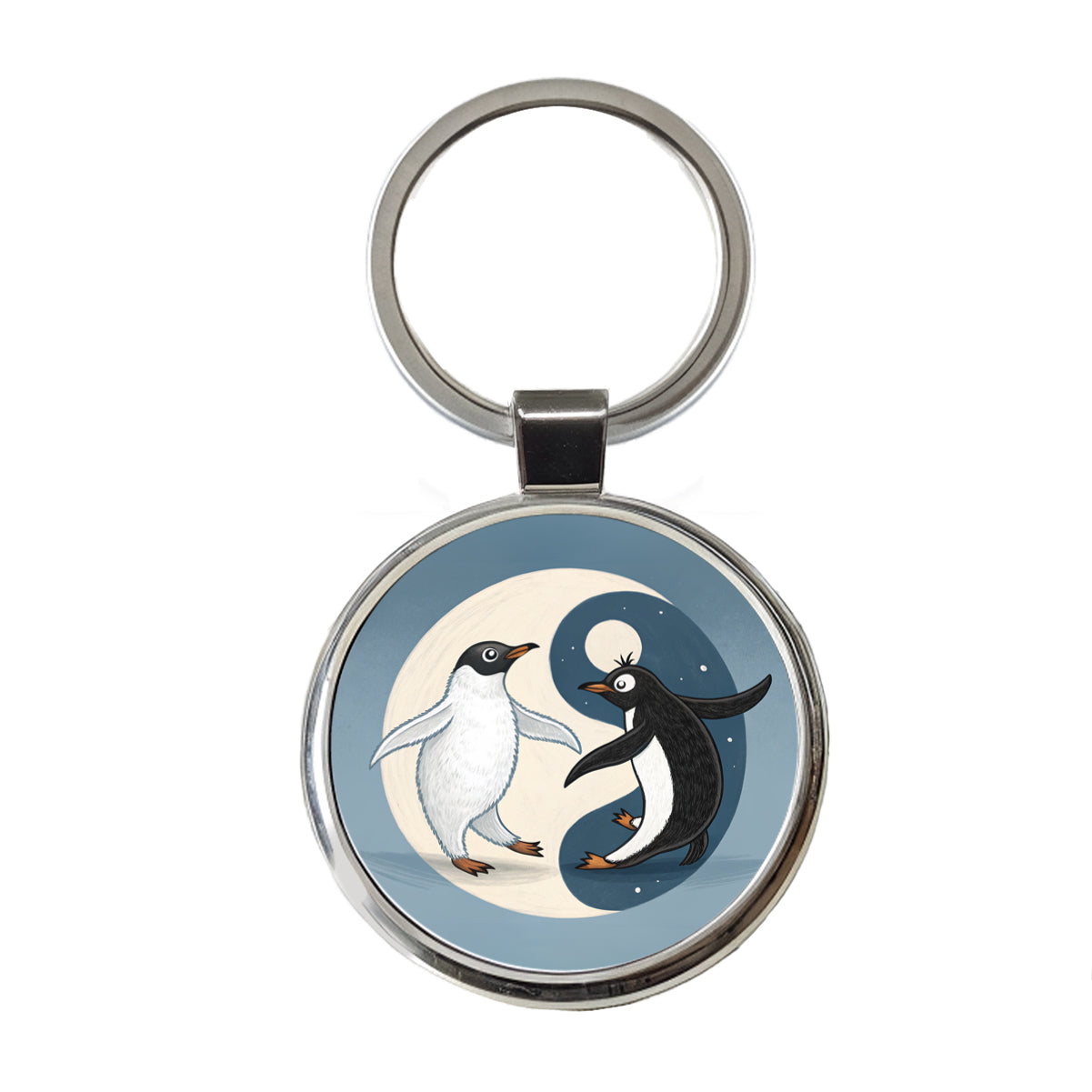 Two Penguins Yin Yang Round Metal Keychain