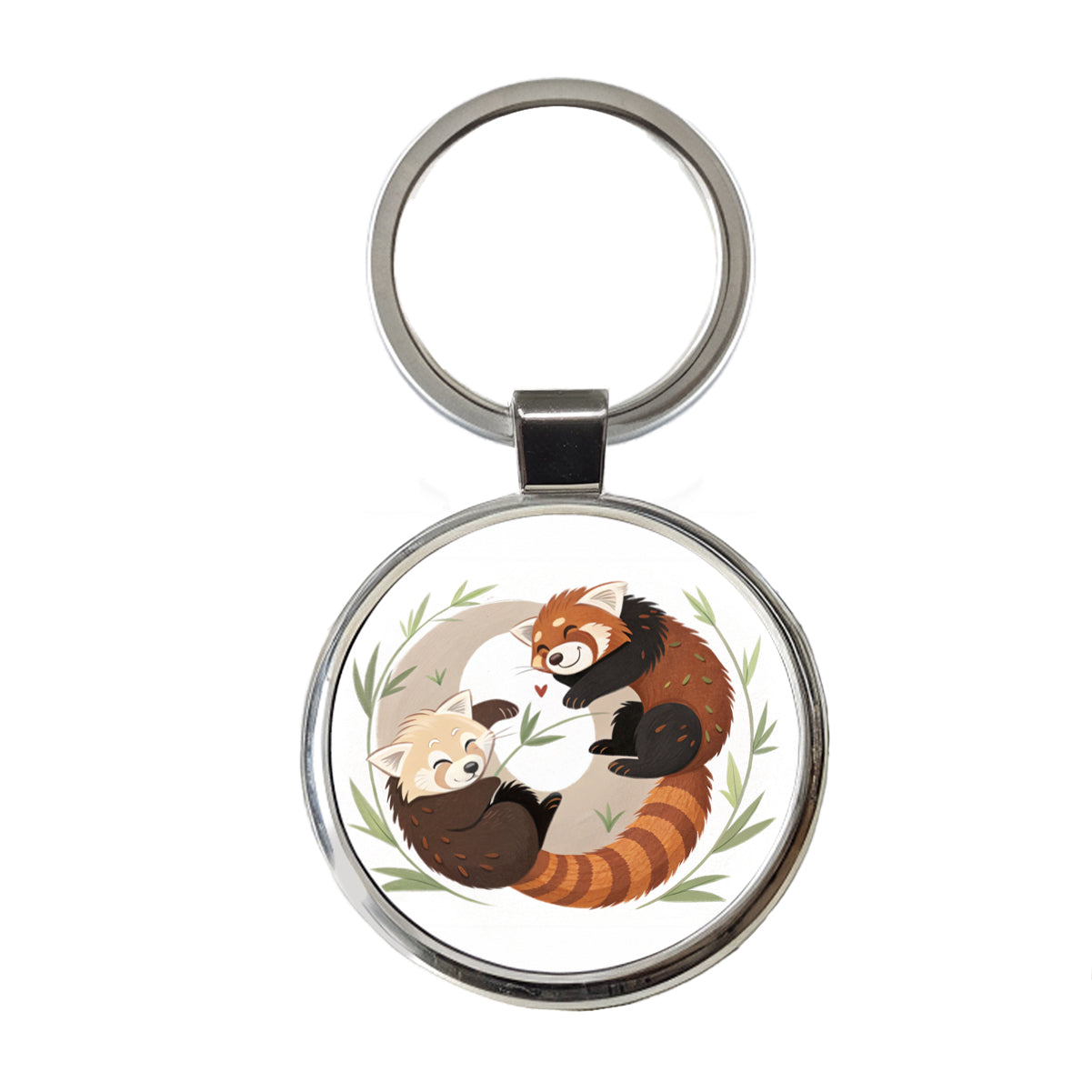 Two Red Pandas Yin Yang Round Metal Keychain