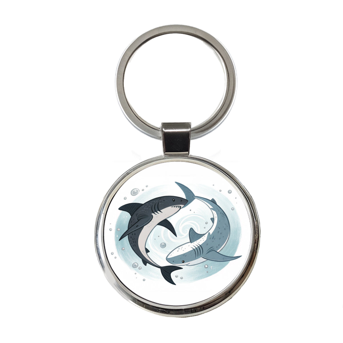 Two Sharks Yin Yang Round Metal Keychain