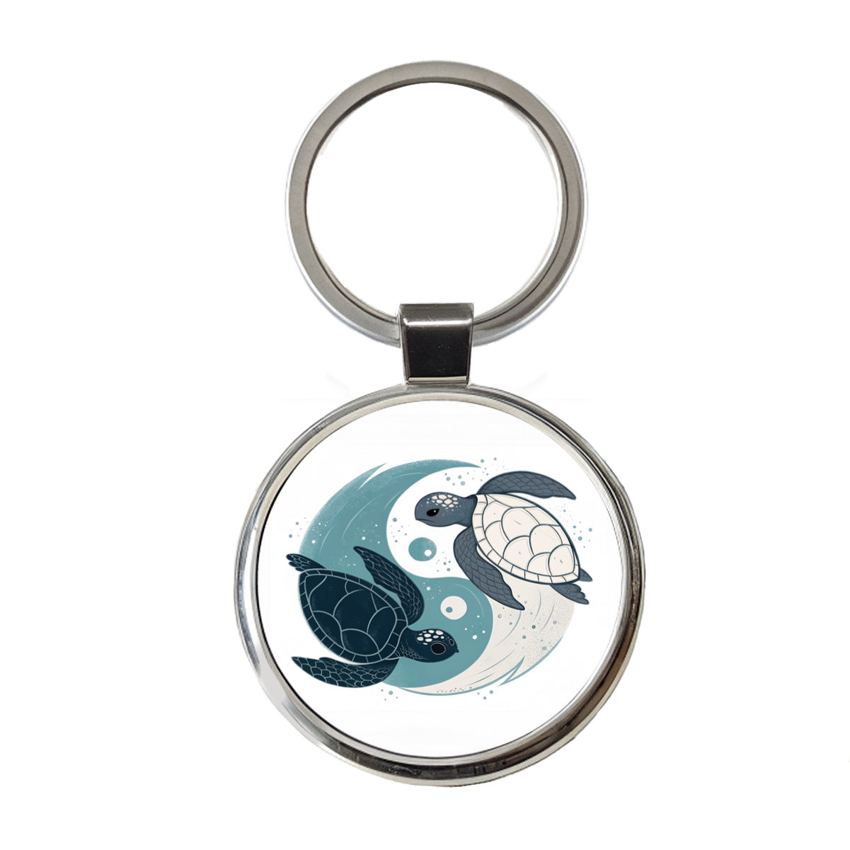 Two Turtles Yin Yang Swimming Round Metal Keychain