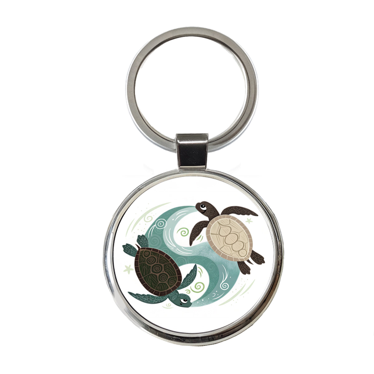 Two Turtles Yin Yang Round Metal Keychain