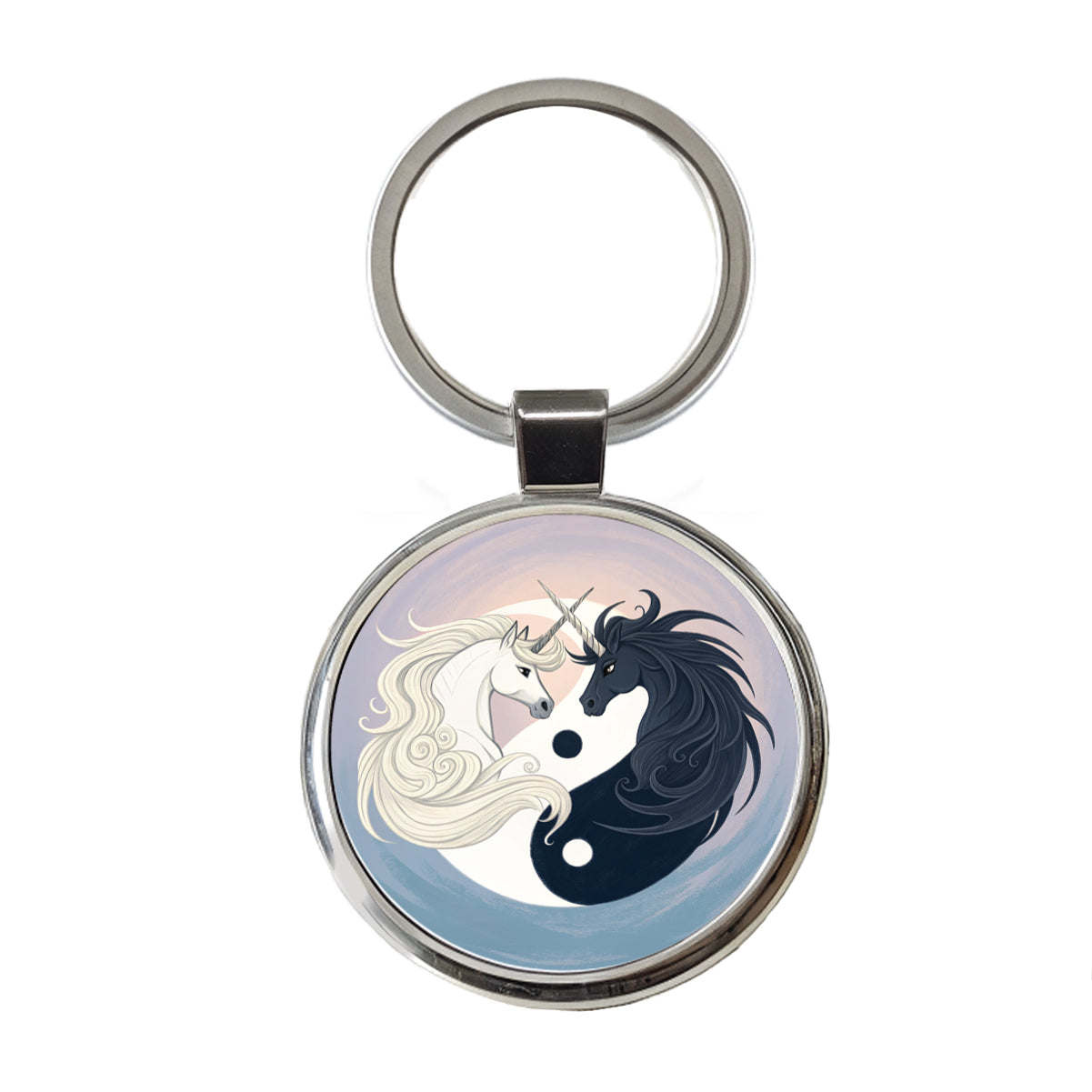Two Unicorns Yin Yang Round Metal Keychain