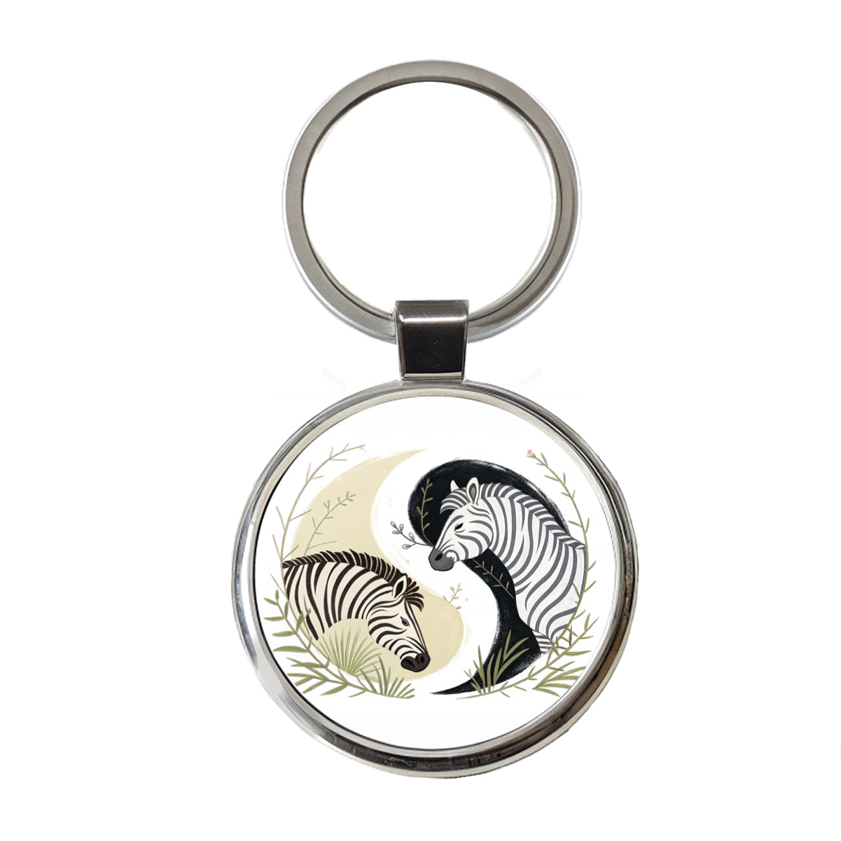Two Zebras Yin Yang Round Metal Keychain