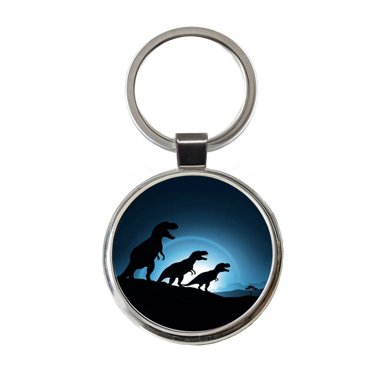 Tyrannosaurus T-Rex Dinosaur Night Silhouettes Round Metal Keychain