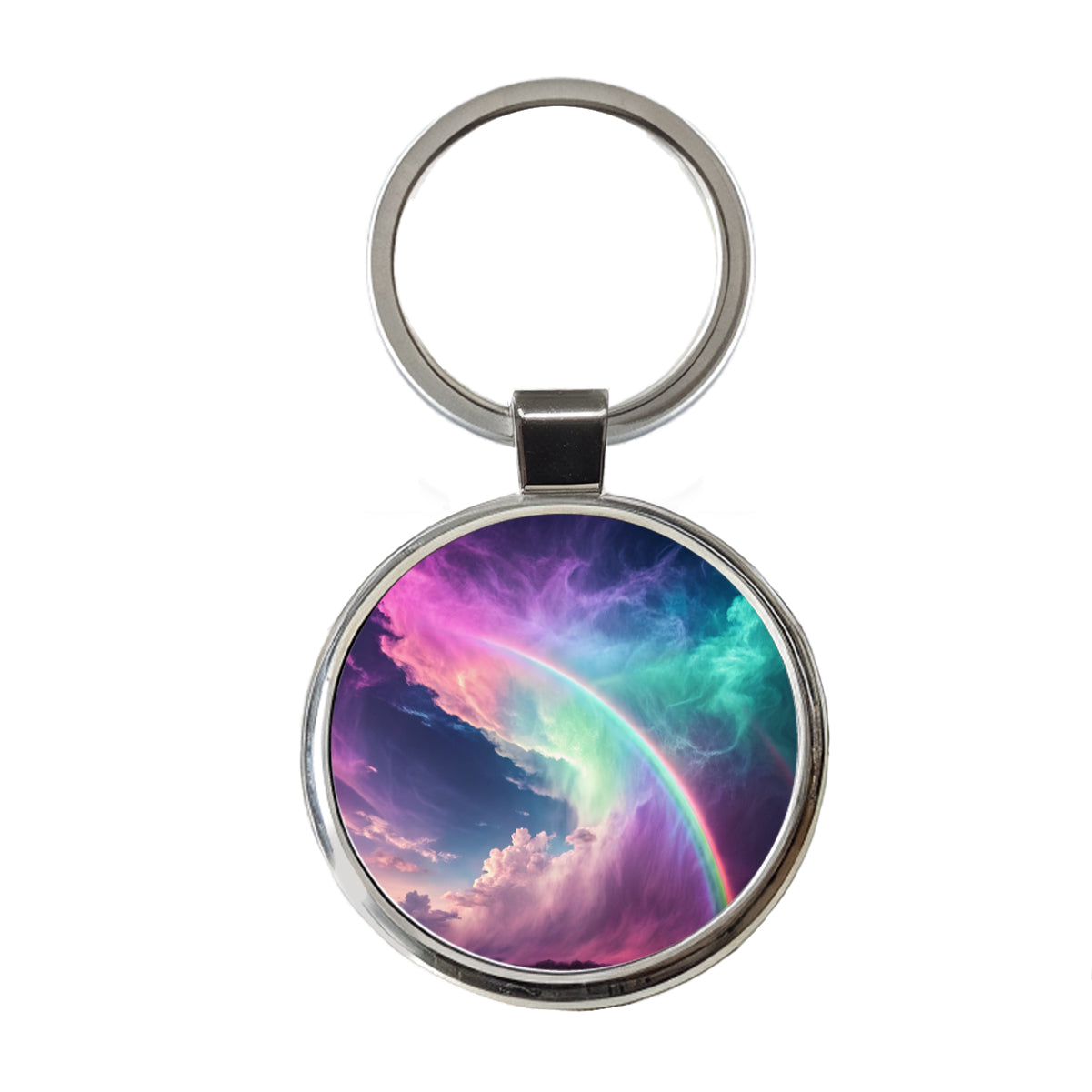 Vapor Rainbow Storm Round Metal Keychain
