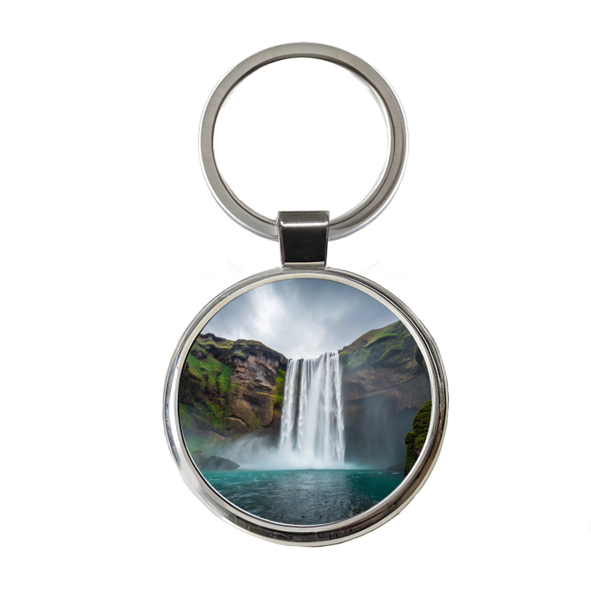 Waterfall Beautiful Round Metal Keychain