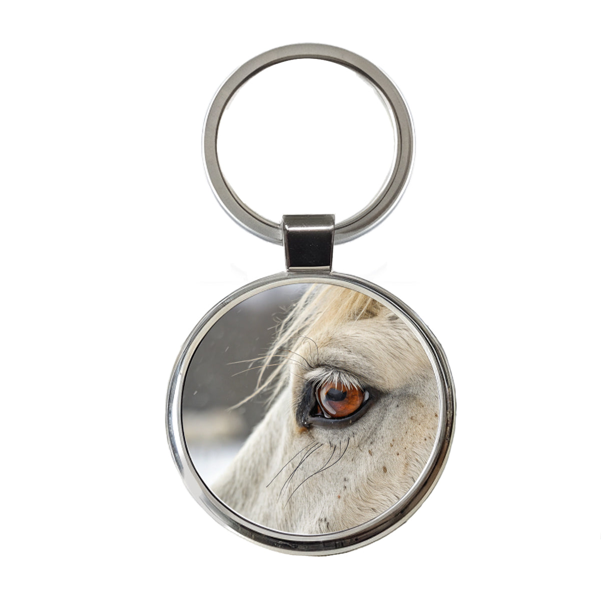 White Horse Eye Close Up Round Metal Keychain