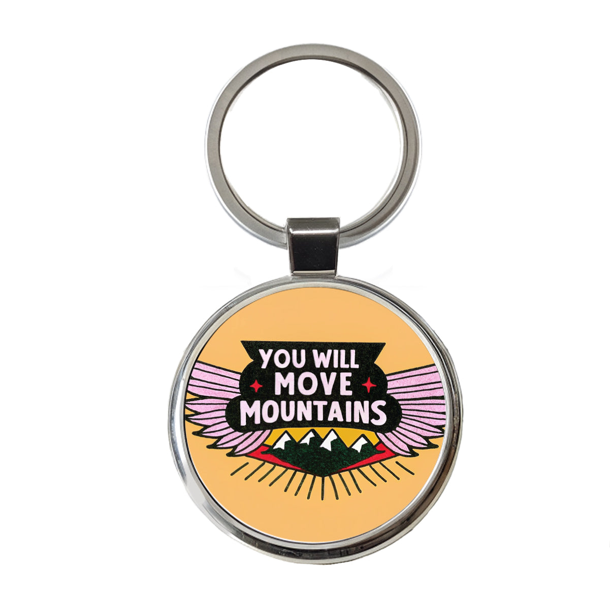 You Will Move Mountains Inspirational Round Metal Keychain