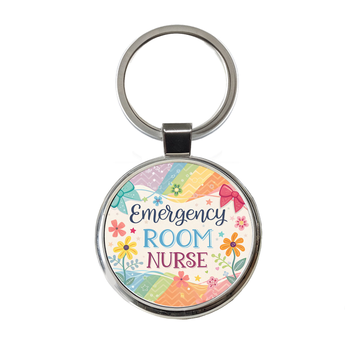 Emergency Room Nurse Appreciation Coquette Bows Flowers Round Metal Keychain