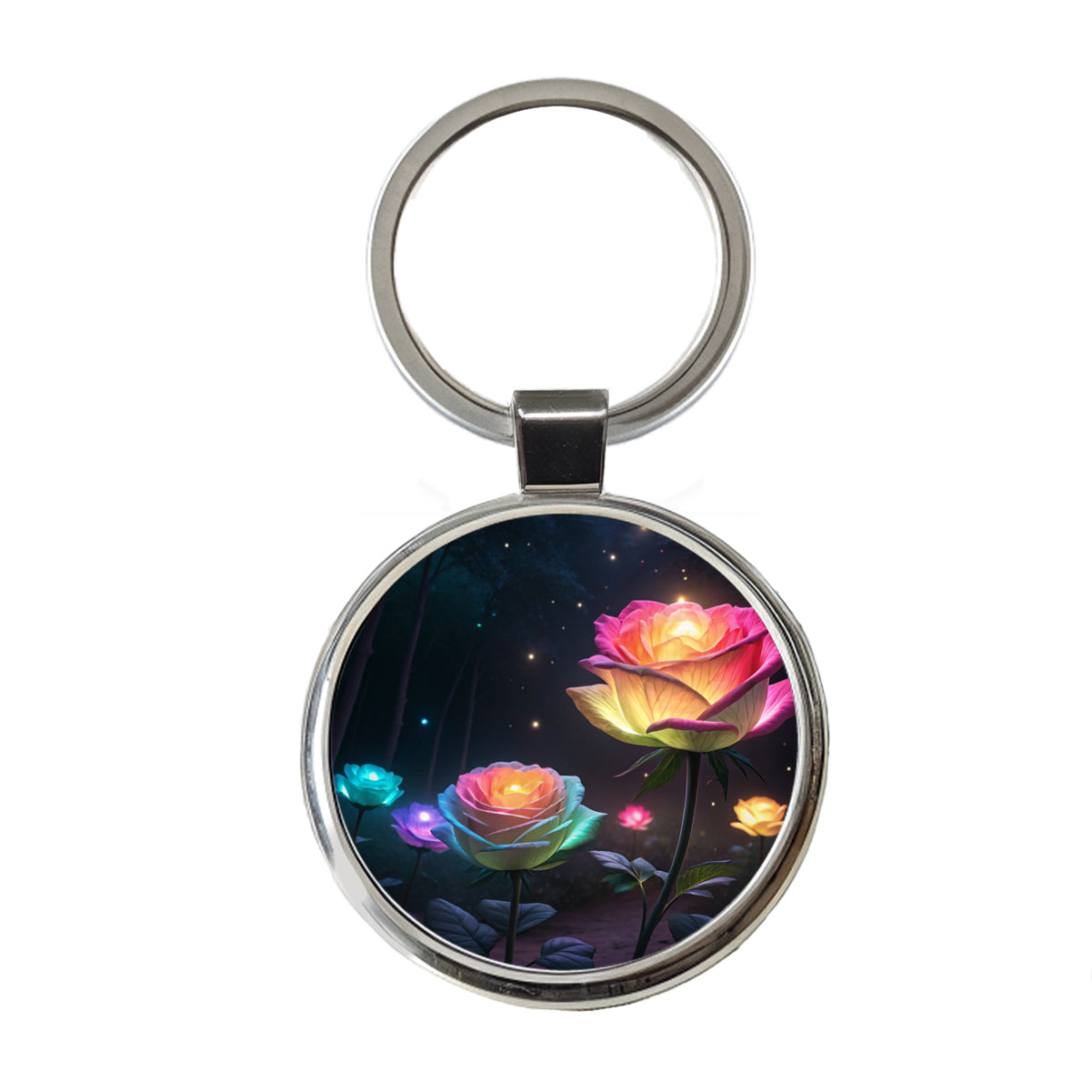 Glowing Roses Beautiful Flowers Round Metal Keychain